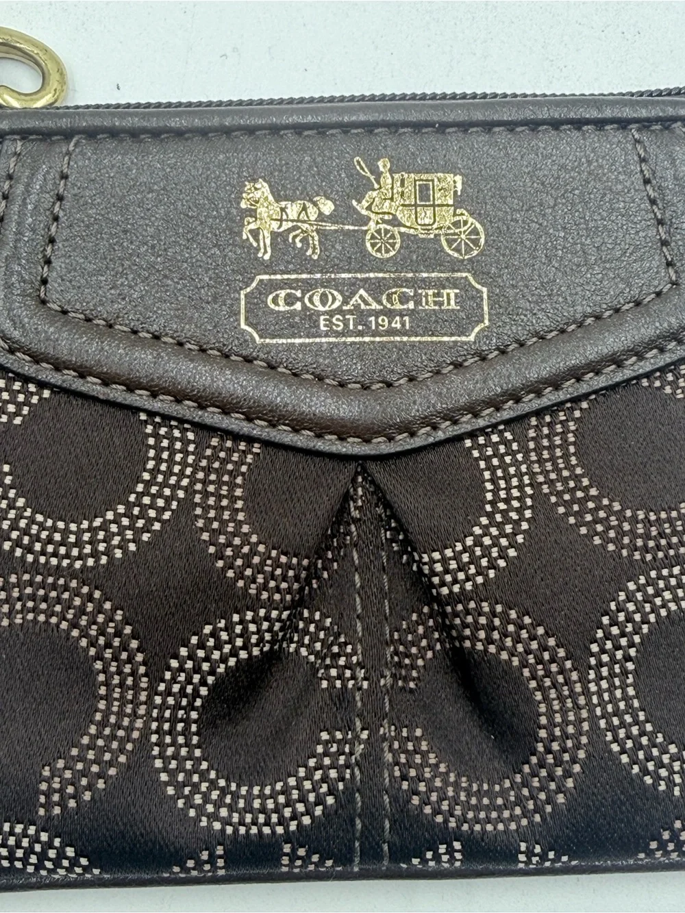 Coach Madison OP Art Sig Dots Brown Small Wristlet Purple Interior Hangtag